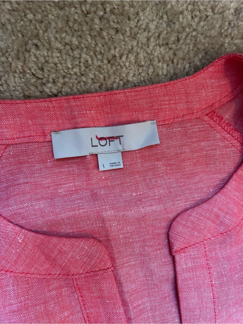 LOFT Coral-Pink Linen-Blend Tunic with Open Neck